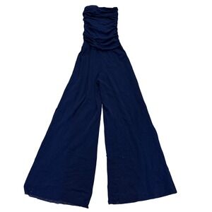 Navy Blue Strapless Ruched Wide Leg Jumpsuit Evening Palazzo One Piece MEDIUM